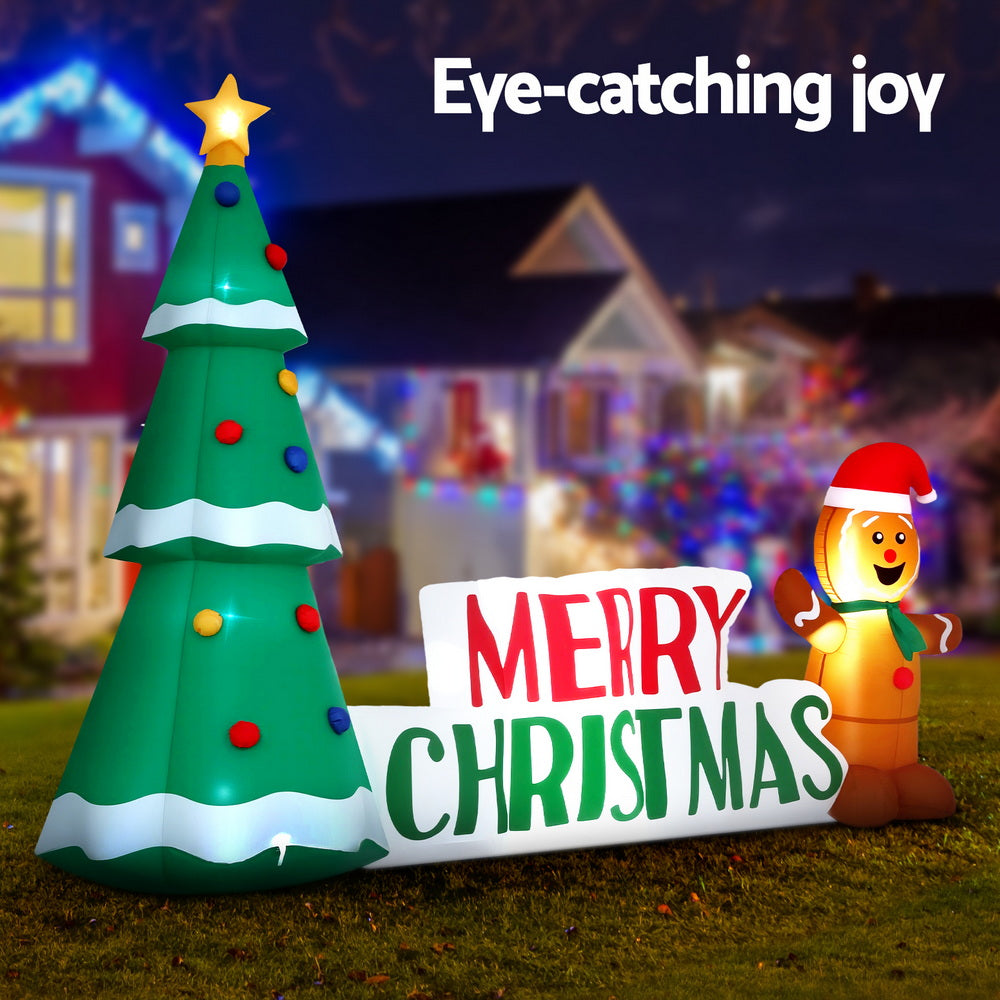 Jingle Jollys Christmas Inflatable Gingerbread Man Tree LED Illuminated Decorations - Homecoze