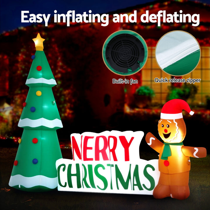 Jingle Jollys Christmas Inflatable Gingerbread Man Tree LED Illuminated Decorations - Homecoze