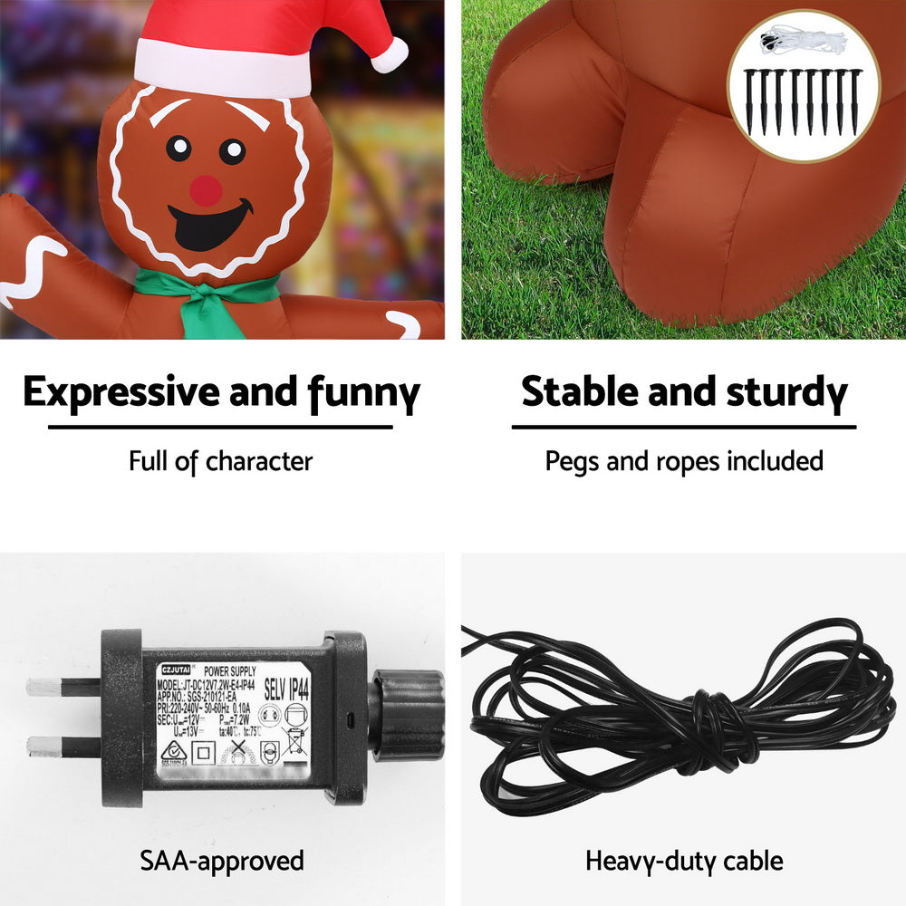 Jingle Jollys Christmas Inflatable Gingerbread Man Tree LED Illuminated Decorations - Homecoze