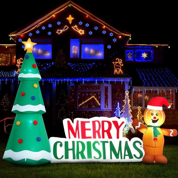 Jingle Jollys Christmas Inflatable Gingerbread Man Tree LED Illuminated Decorations - Homecoze
