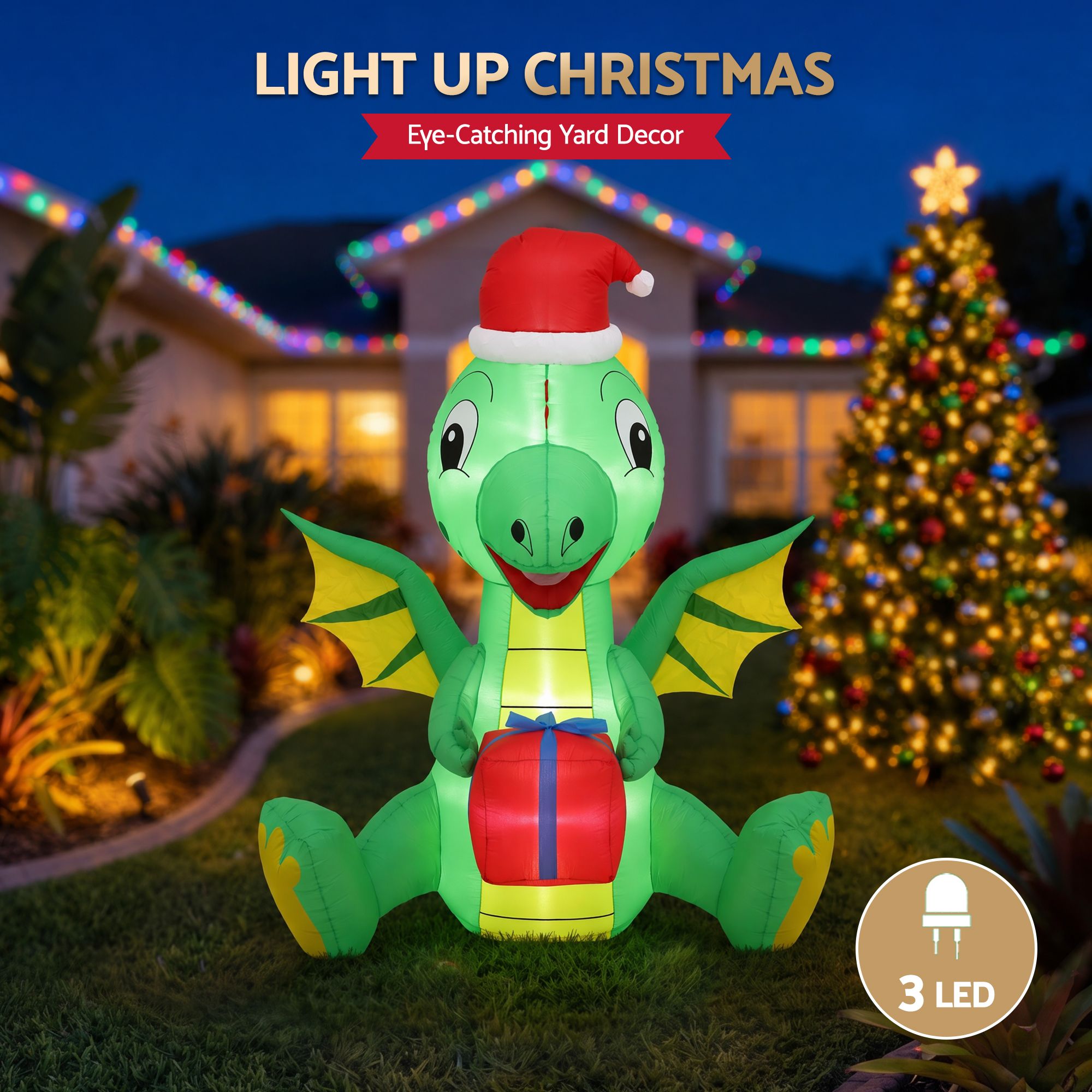1.8m Festive Dragon LED Christmas Inflatable