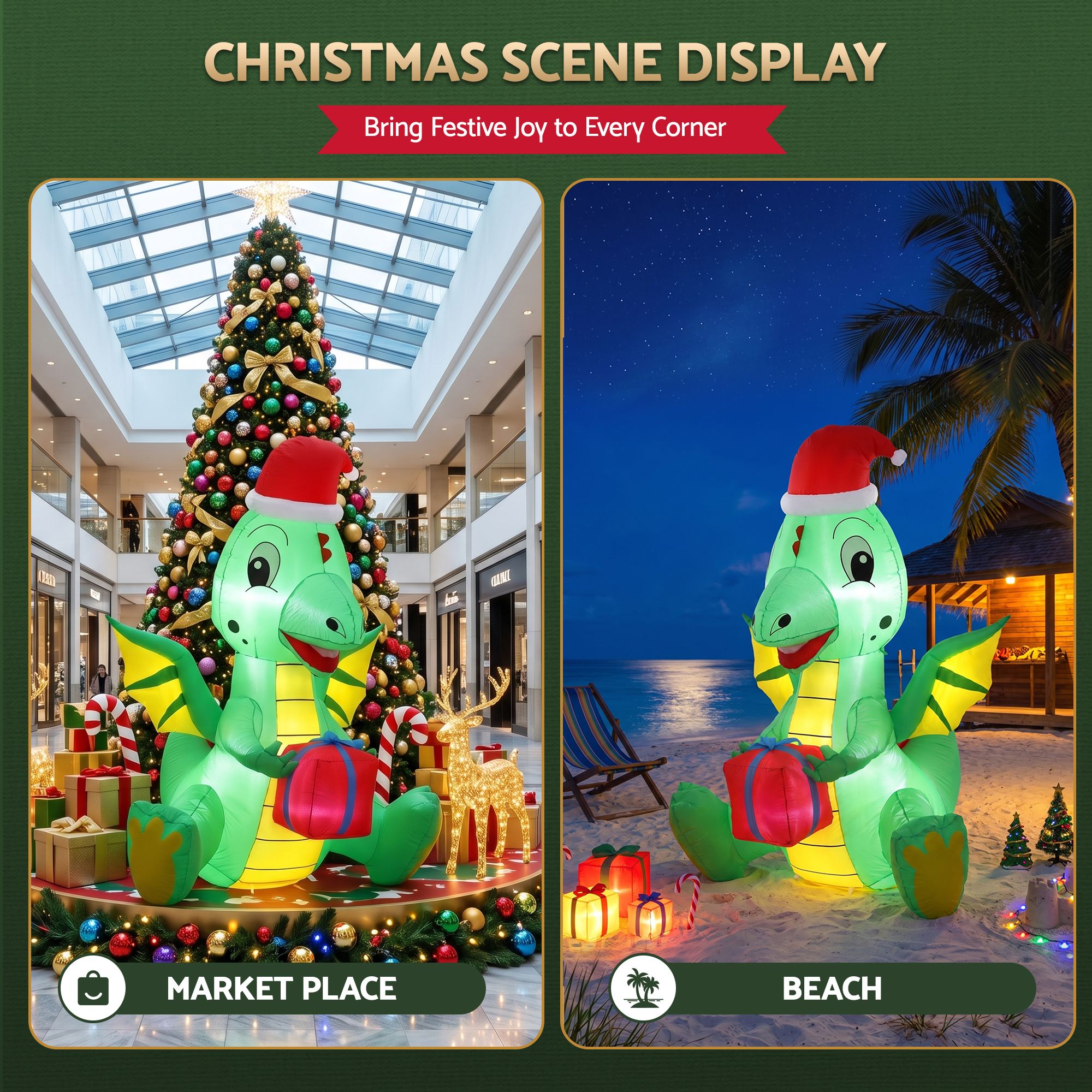 1.8m Festive Dragon LED Christmas Inflatable