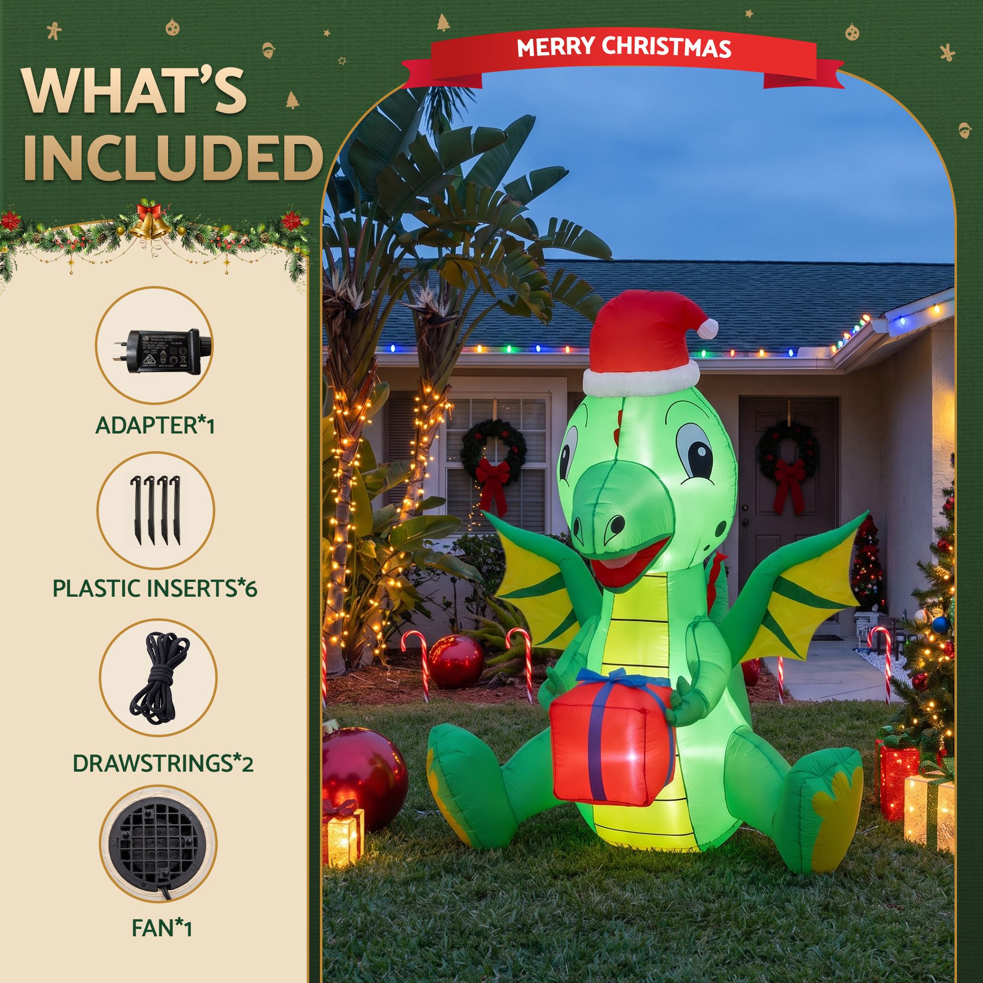 1.8m Festive Dragon LED Christmas Inflatable