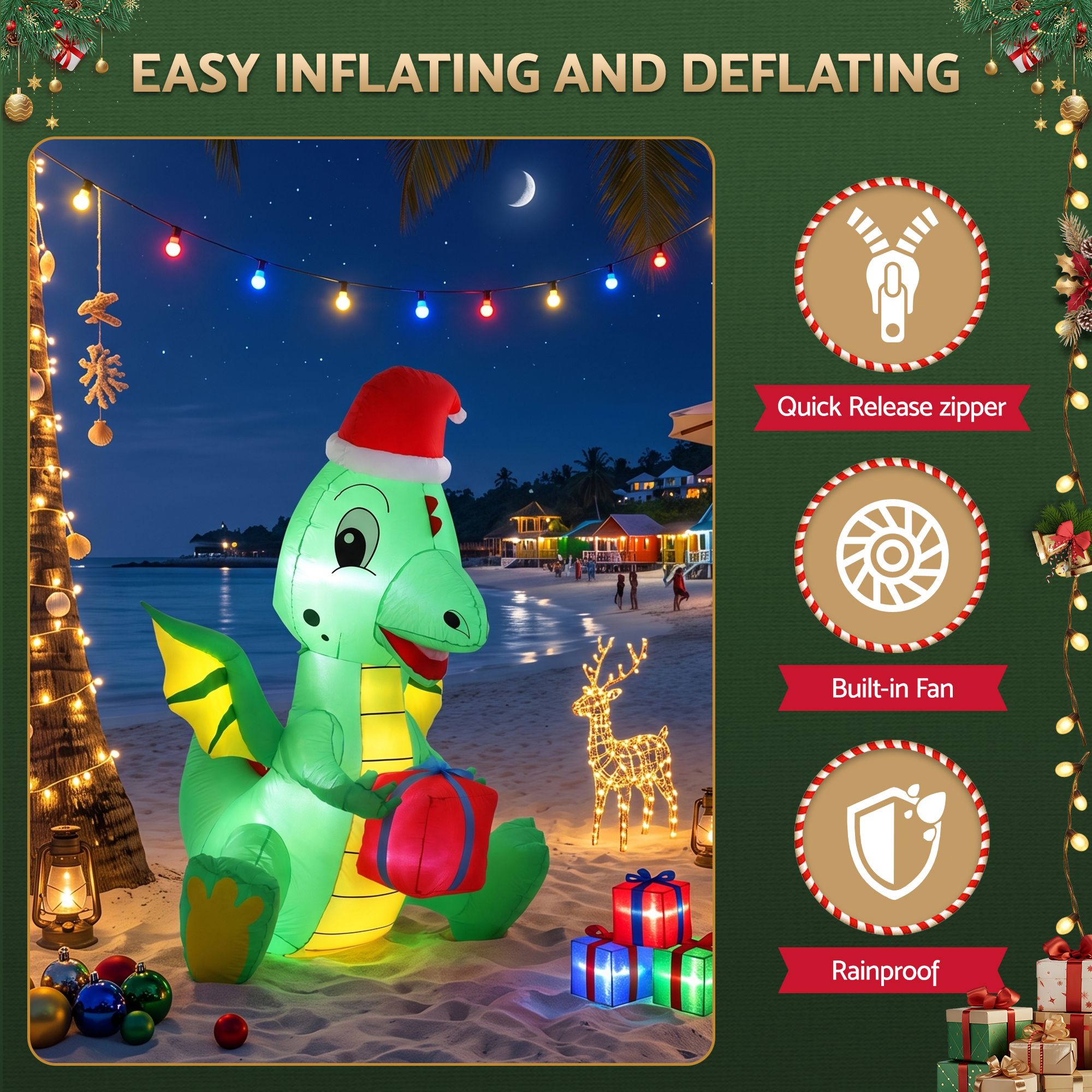 1.8m Festive Dragon LED Christmas Inflatable