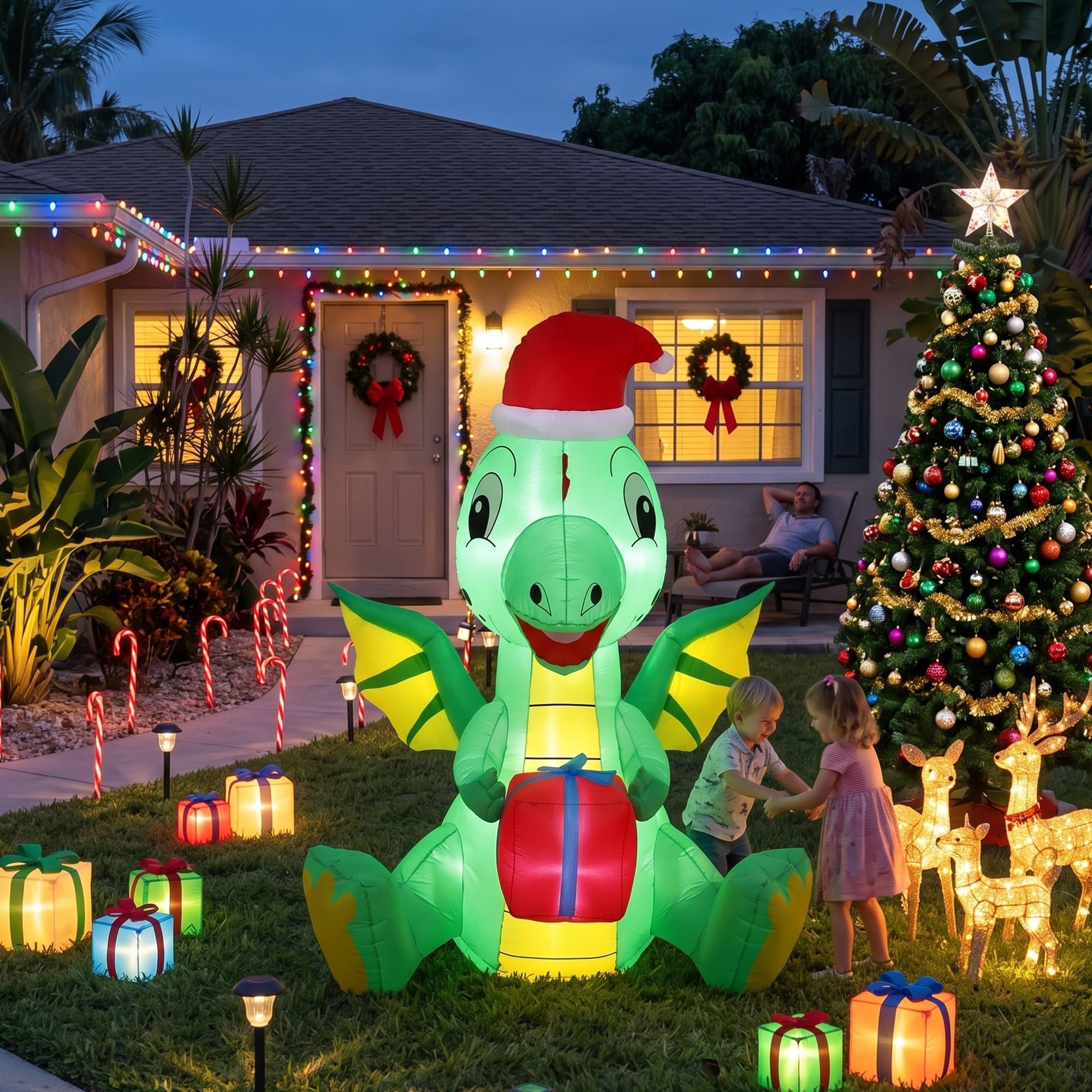 1.8m Festive Dragon LED Christmas Inflatable