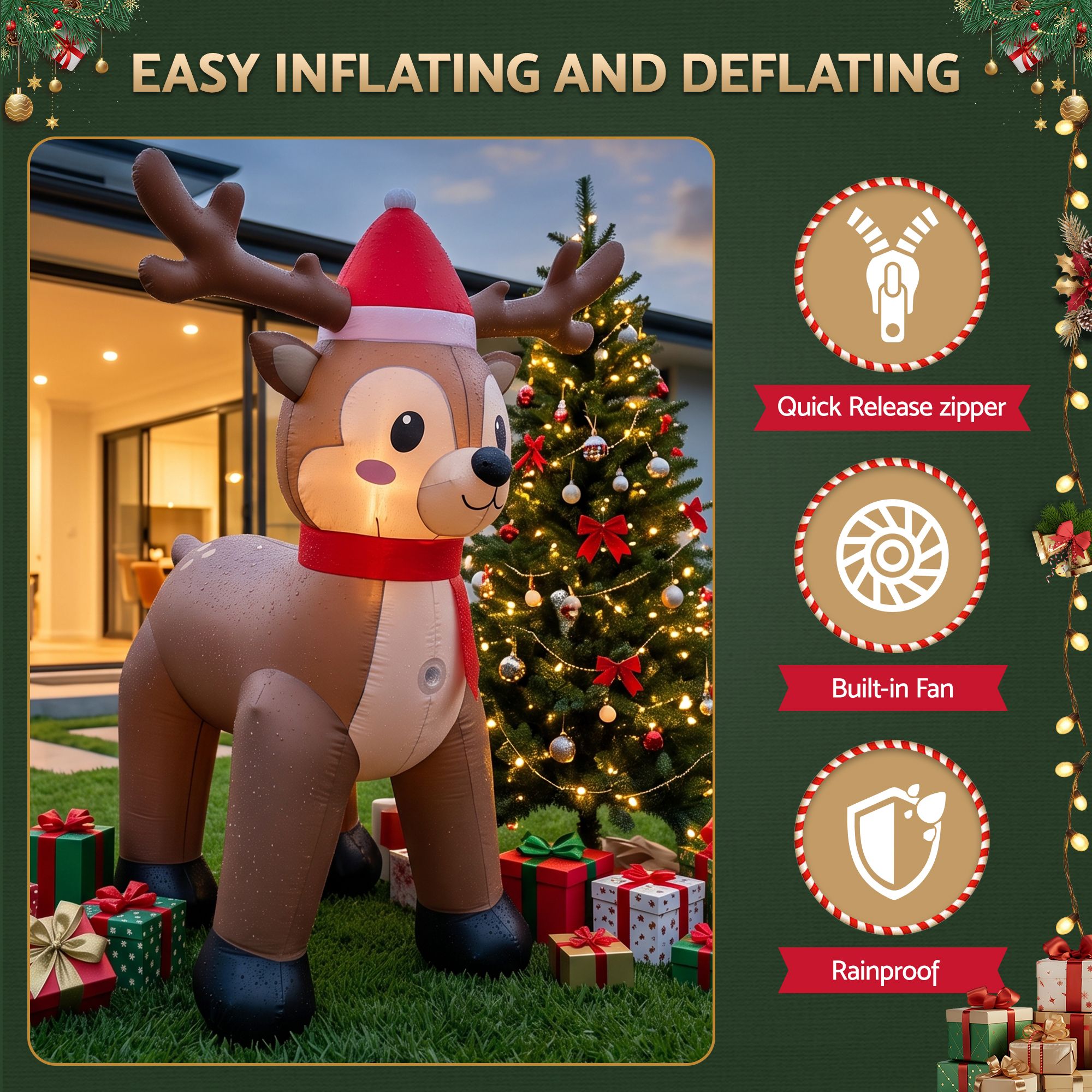 2.5m Reindeer LED Christmas Inflatable