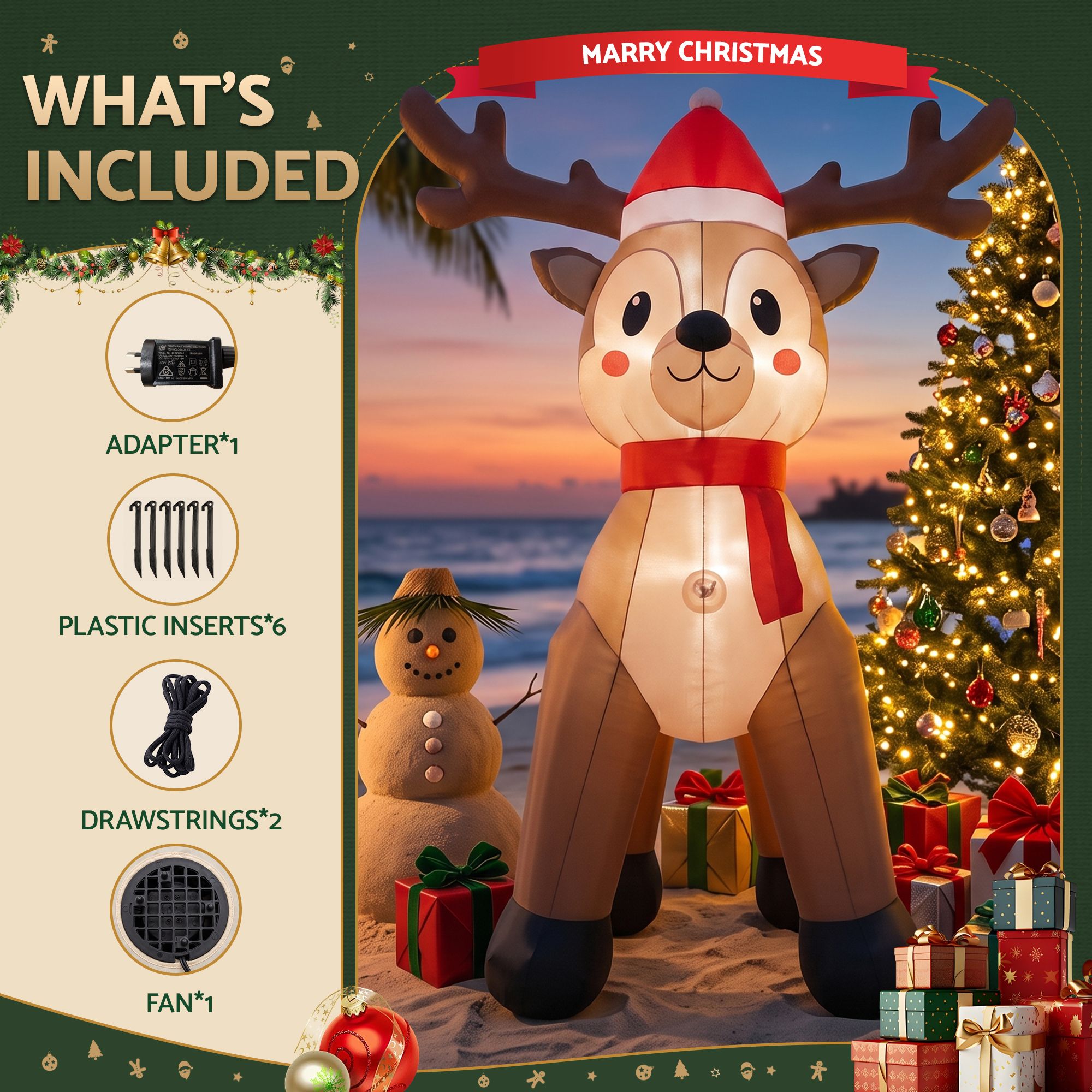2.5m Reindeer LED Christmas Inflatable