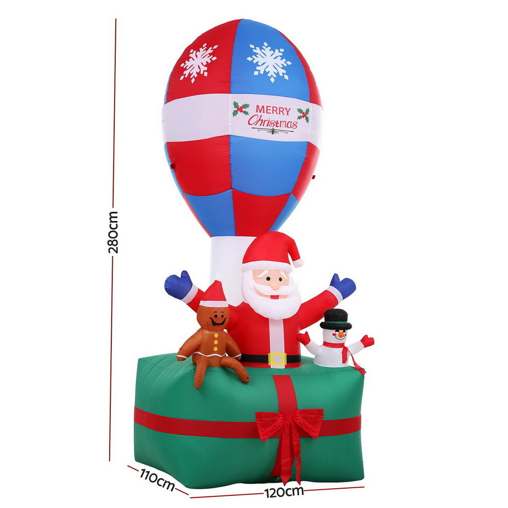 Jingle Jollys Christmas Inflatable Santa in Ballon 2.8M Height LED Decorations Illuminated - Homecoze
