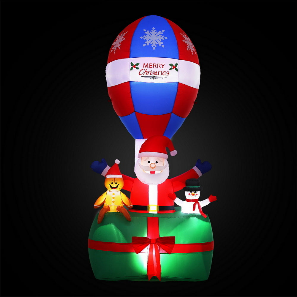 Jingle Jollys Christmas Inflatable Santa in Ballon 2.8M Height LED Decorations Illuminated - Homecoze