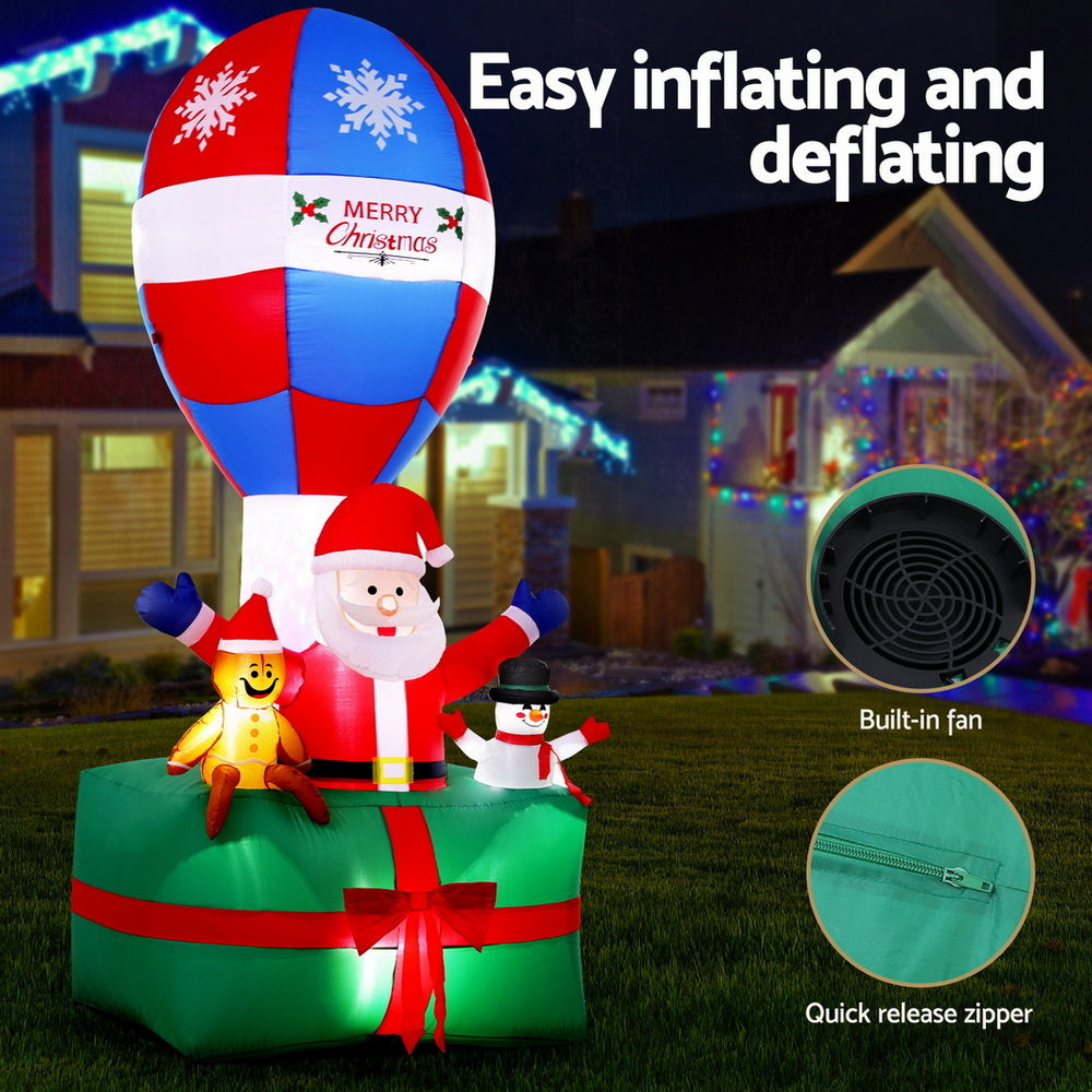 Jingle Jollys Christmas Inflatable Santa in Ballon 2.8M Height LED Decorations Illuminated - Homecoze