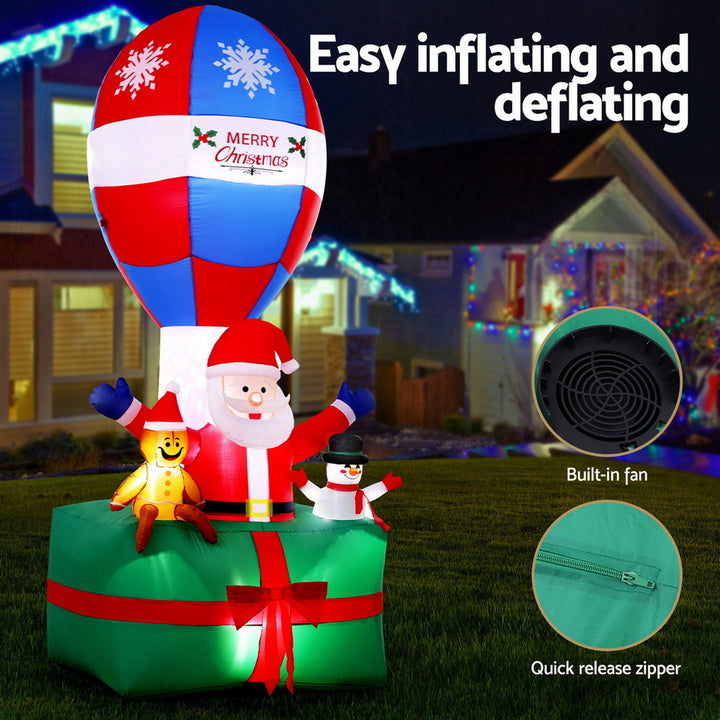 Jingle Jollys Christmas Inflatable Santa in Ballon 2.8M Height LED Decorations Illuminated - Homecoze