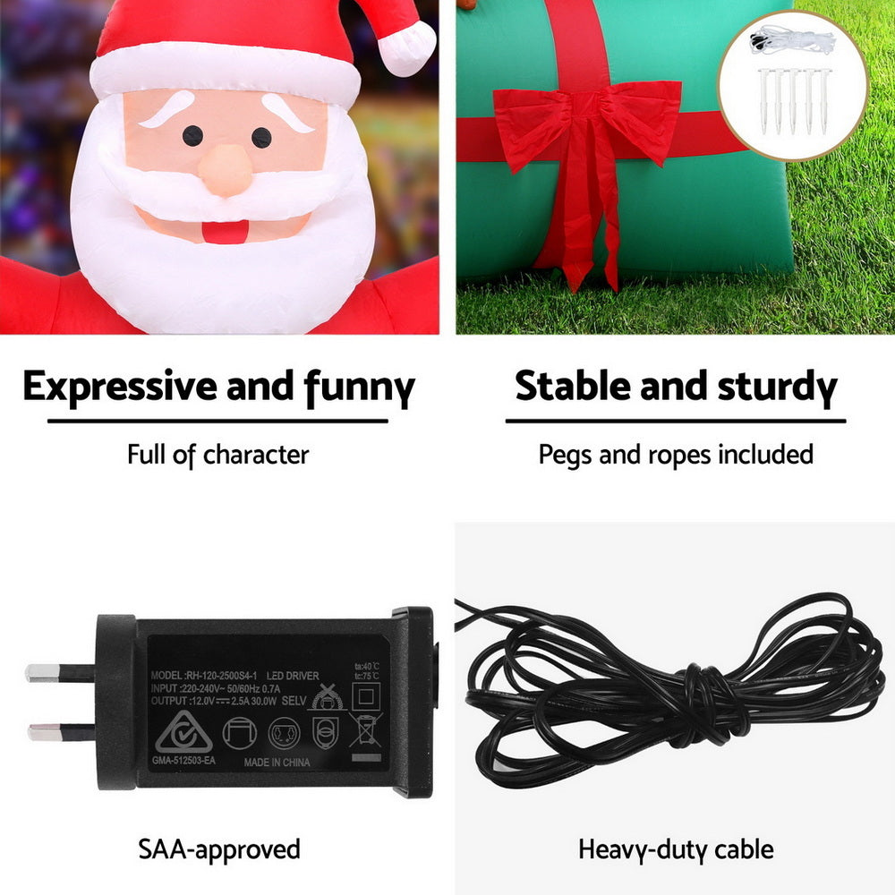 Jingle Jollys Christmas Inflatable Santa in Ballon 2.8M Height LED Decorations Illuminated - Homecoze