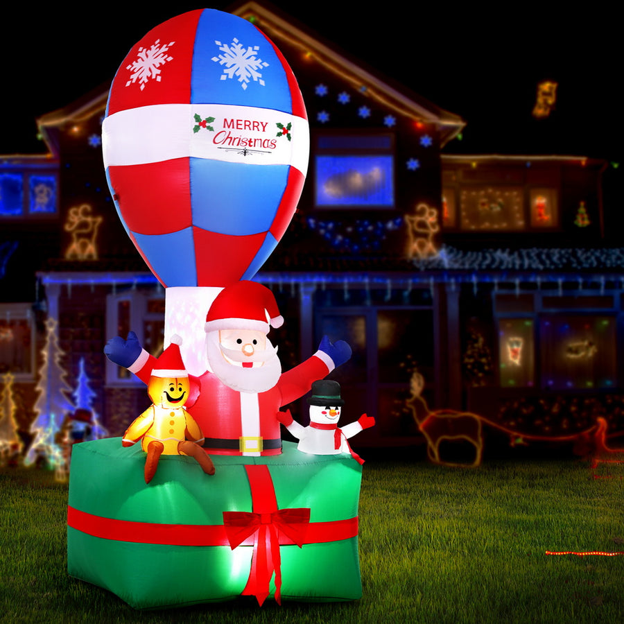 Jingle Jollys Christmas Inflatable Santa in Ballon 2.8M Height LED Decorations Illuminated - Homecoze