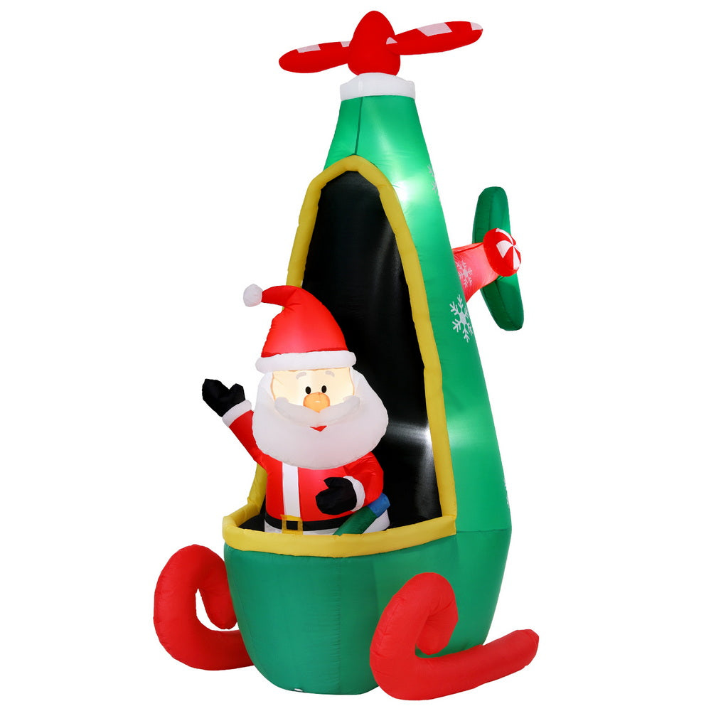 Jingle Jollys Christmas Inflatable Santa in Helicopter 2.55M Height LED Illuminated Decorations - Homecoze