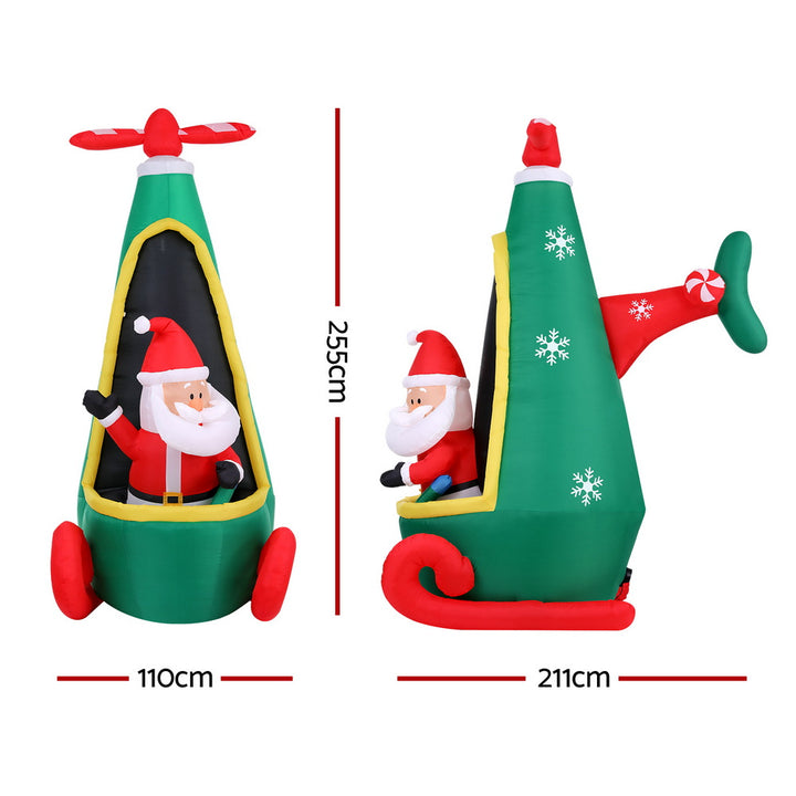 Jingle Jollys Christmas Inflatable Santa in Helicopter 2.55M Height LED Illuminated Decorations - Homecoze