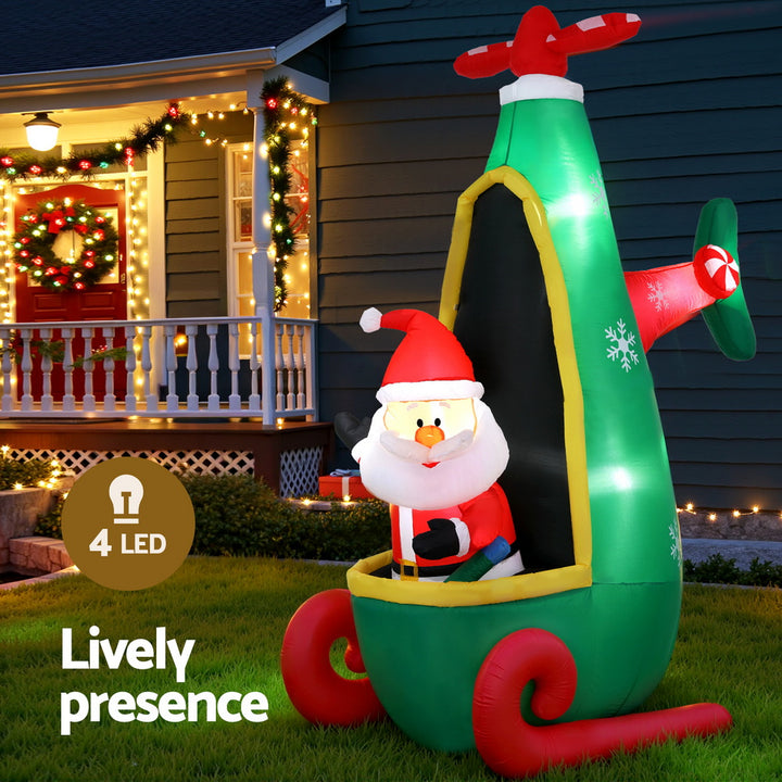 Jingle Jollys Christmas Inflatable Santa in Helicopter 2.55M Height LED Illuminated Decorations - Homecoze