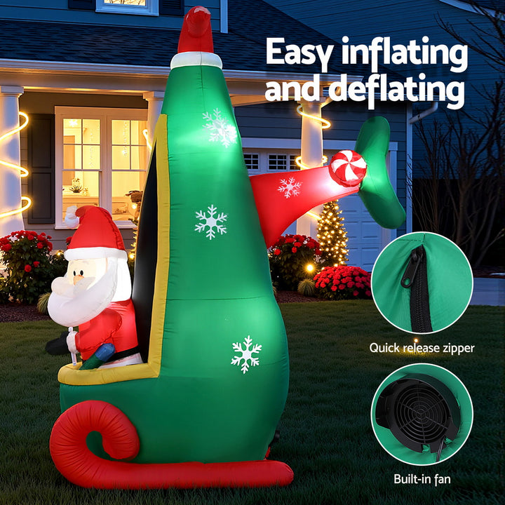 Jingle Jollys Christmas Inflatable Santa in Helicopter 2.55M Height LED Illuminated Decorations - Homecoze