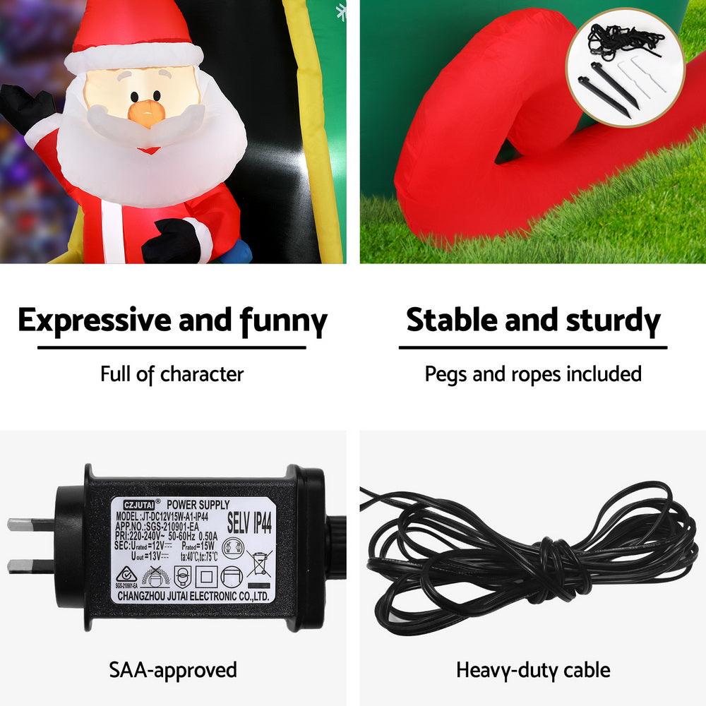 Jingle Jollys Christmas Inflatable Santa in Helicopter 2.55M Height LED Illuminated Decorations - Homecoze