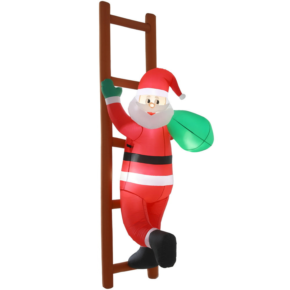 Jingle Jollys Christmas Inflatable Santa Climbing Ladder 2.45M Height LED Decorations Illuminated - Homecoze