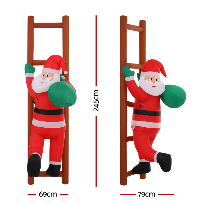 Jingle Jollys Christmas Inflatable Santa Climbing Ladder 2.45M Height LED Decorations Illuminated - Homecoze