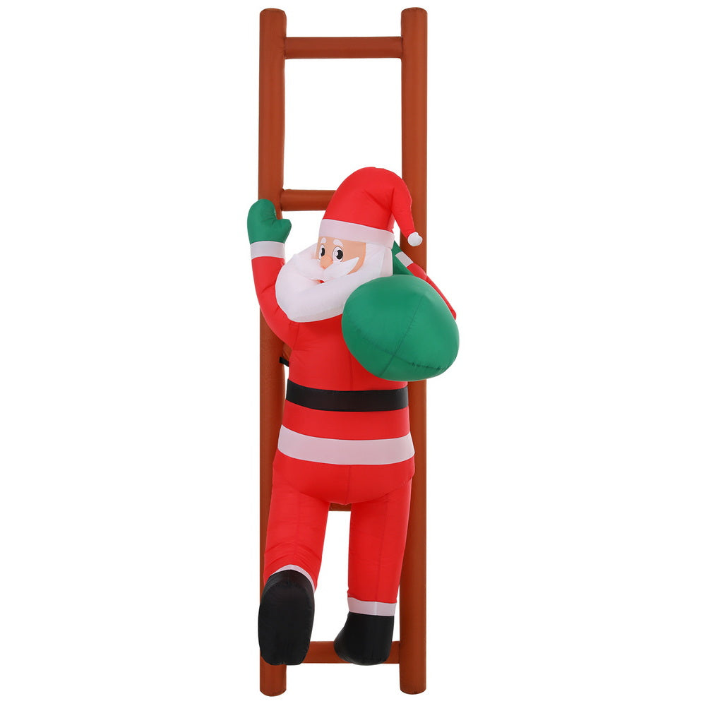 Jingle Jollys Christmas Inflatable Santa Climbing Ladder 2.45M Height LED Decorations Illuminated - Homecoze
