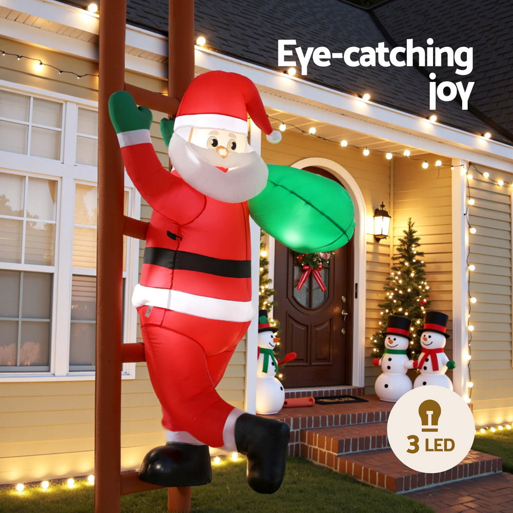 Jingle Jollys Christmas Inflatable Santa Climbing Ladder 2.45M Height LED Decorations Illuminated - Homecoze