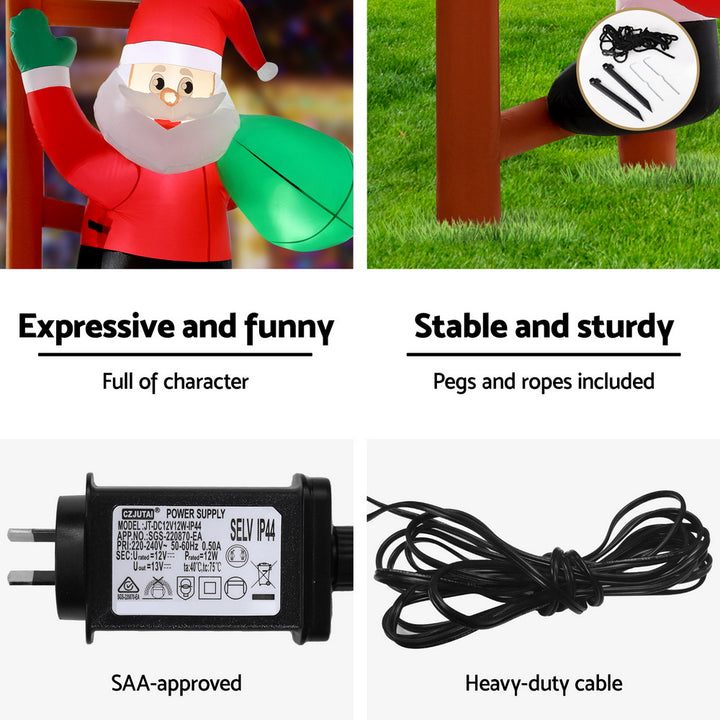Jingle Jollys Christmas Inflatable Santa Climbing Ladder 2.45M Height LED Decorations Illuminated - Homecoze