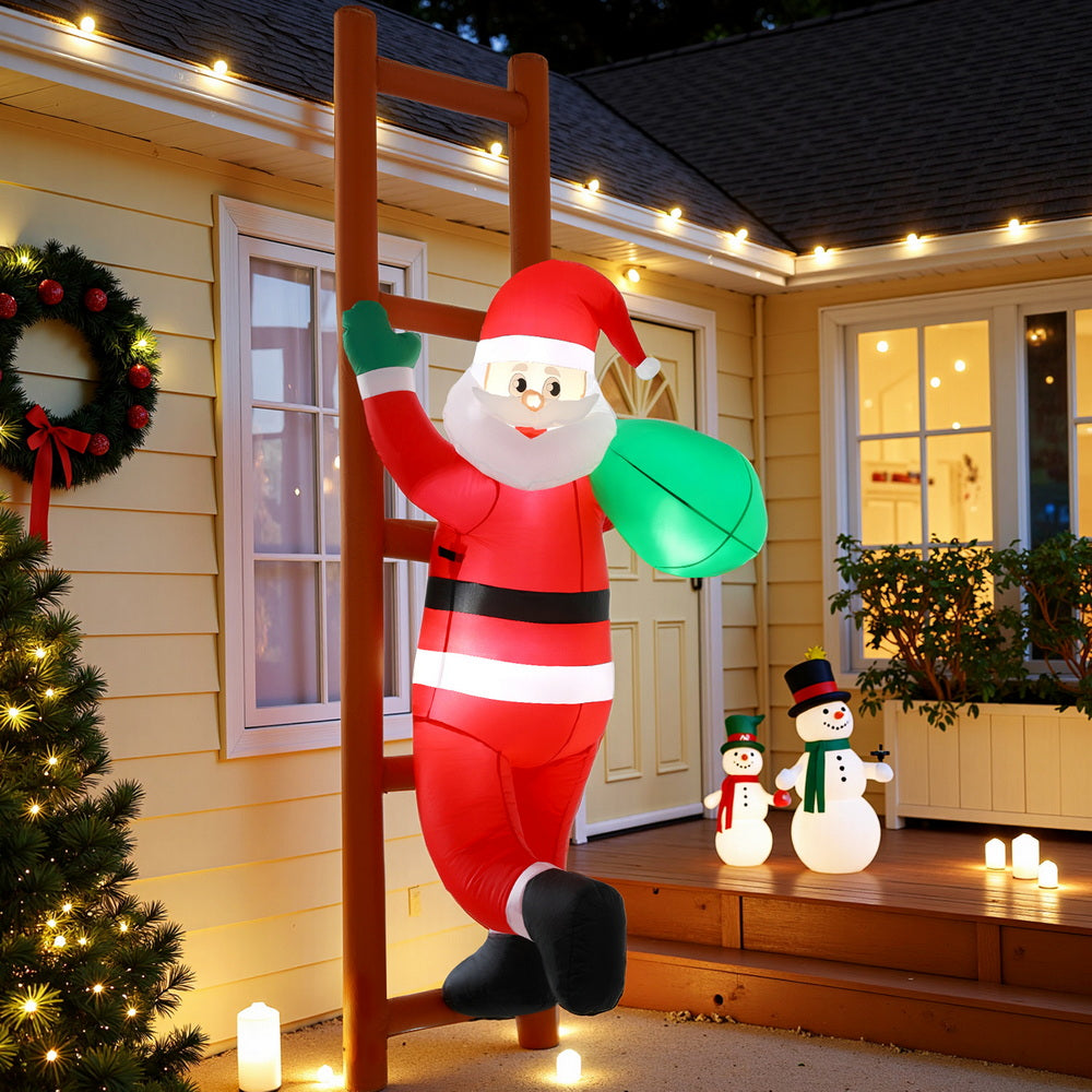 Jingle Jollys Christmas Inflatable Santa Climbing Ladder 2.45M Height LED Decorations Illuminated - Homecoze