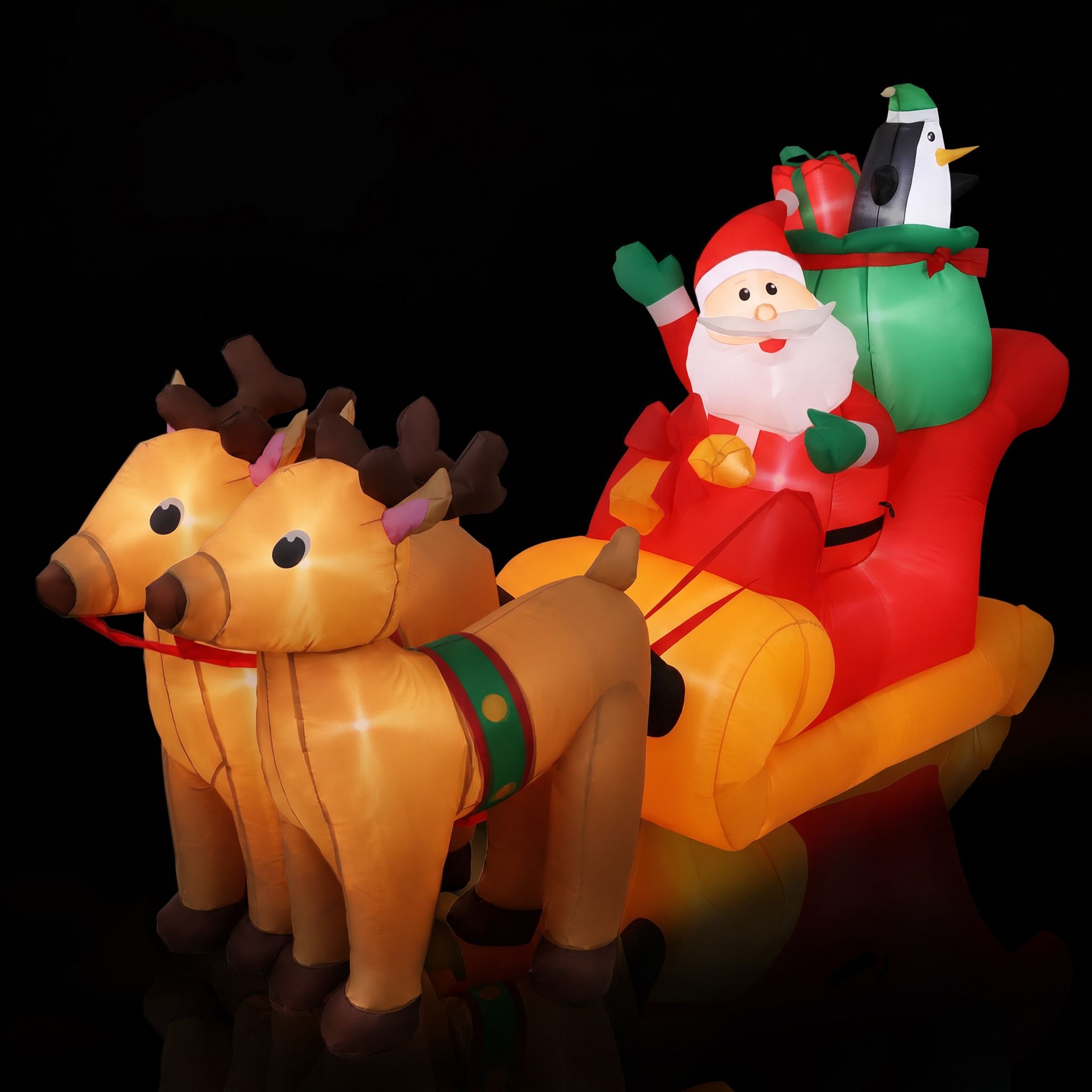 2.2m Santa's Sleigh & Reindeer LED Christmas Inflatable