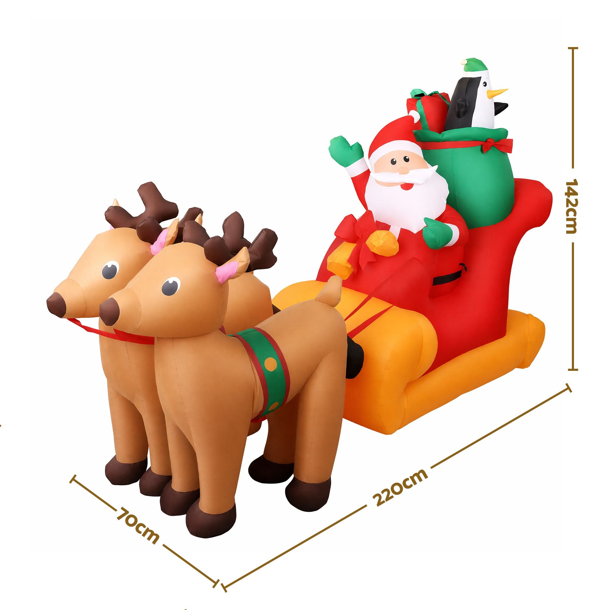 2.2m Santa's Sleigh & Reindeer LED Christmas Inflatable