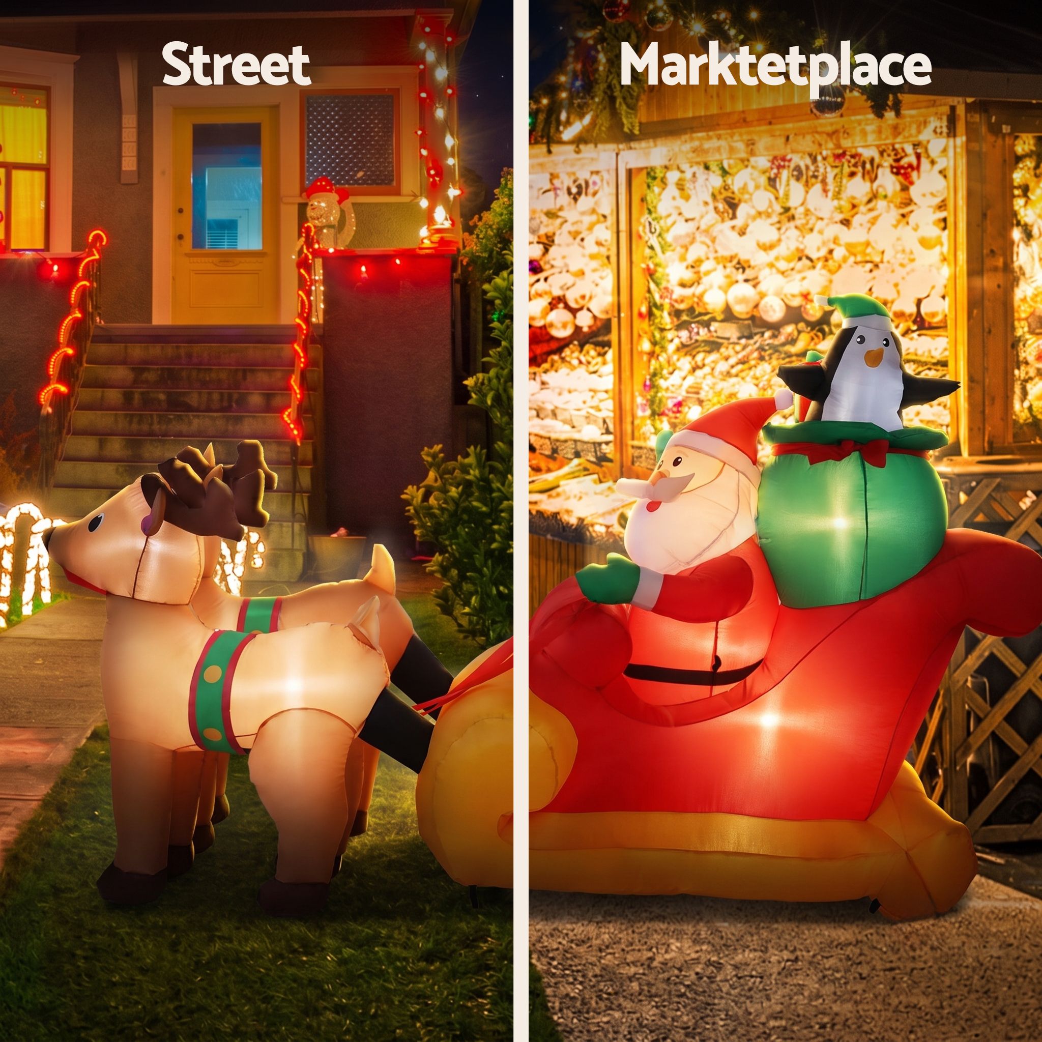 2.2m Santa's Sleigh & Reindeer LED Christmas Inflatable