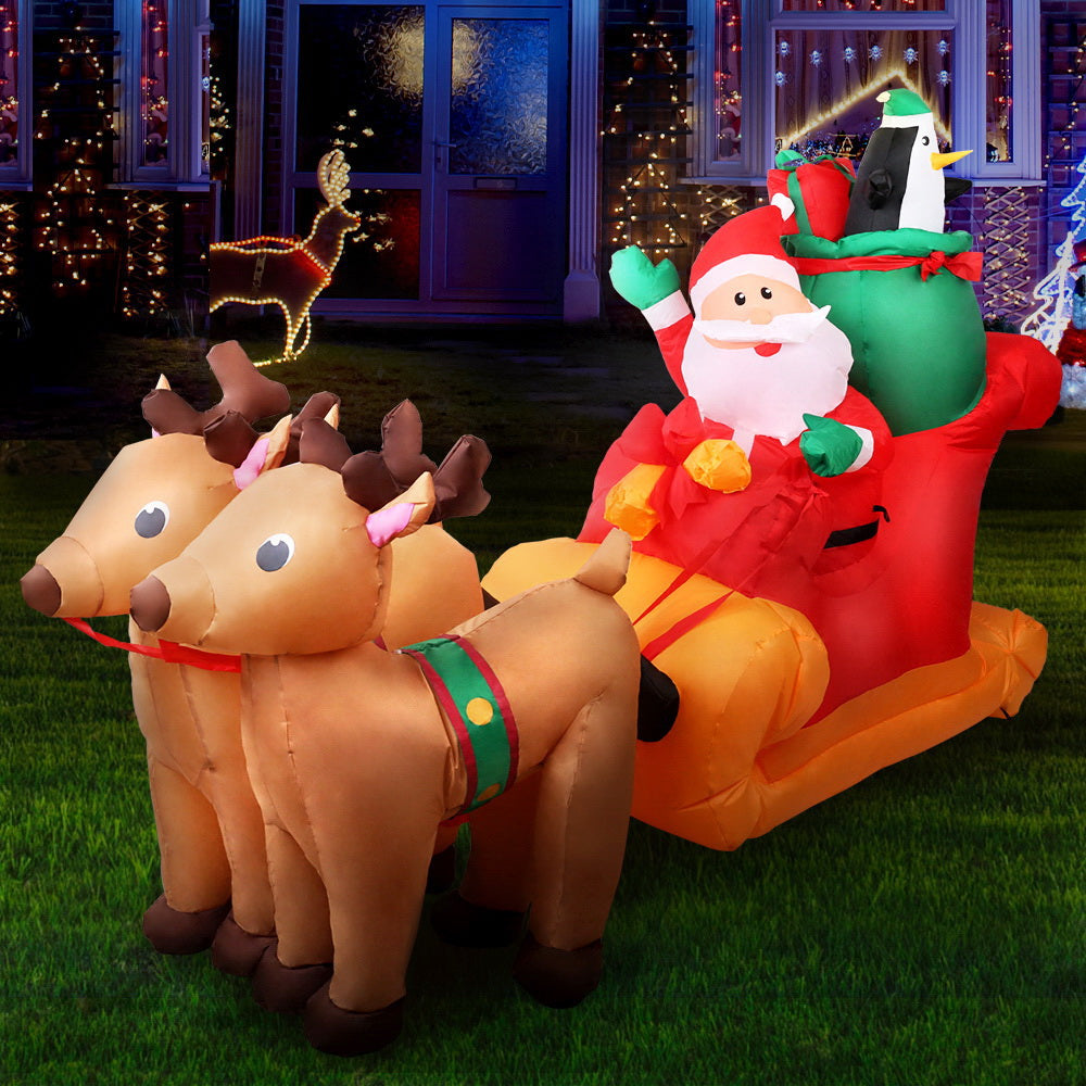 2.2m Santa's Sleigh & Reindeer LED Christmas Inflatable