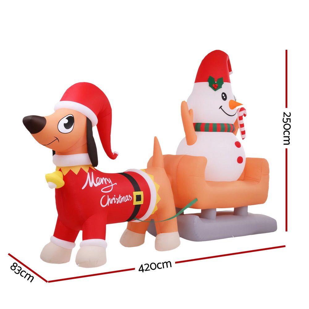 4.2m Christmas Dog Sled & Snowman Inflatable - Homecoze