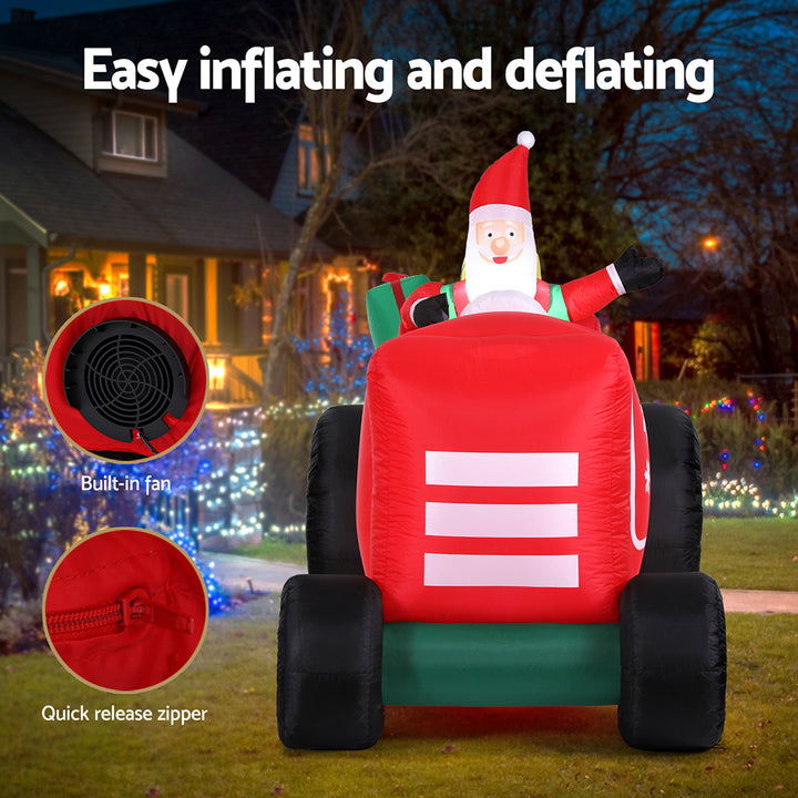 Jingle Jollys Christmas Inflatable Santa Truck 2.6M Length LED Decorations Illuminated - Homecoze