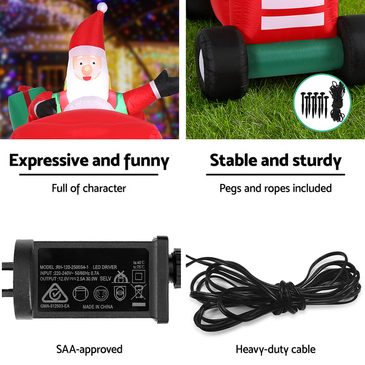 Jingle Jollys Christmas Inflatable Santa Truck 2.6M Length LED Decorations Illuminated - Homecoze