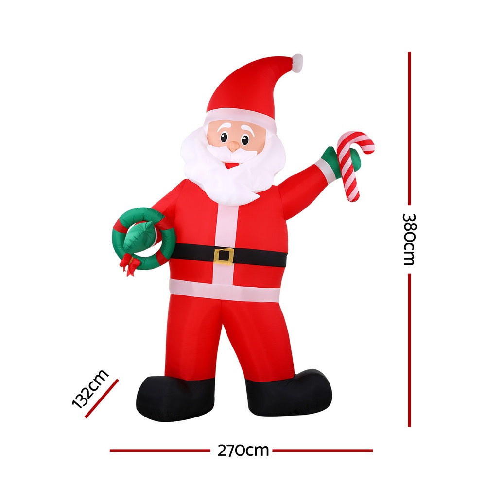 Jingle Jollys Christmas Inflatable Giant Santa 3.8M Height LED Illuminated Decorations - Homecoze