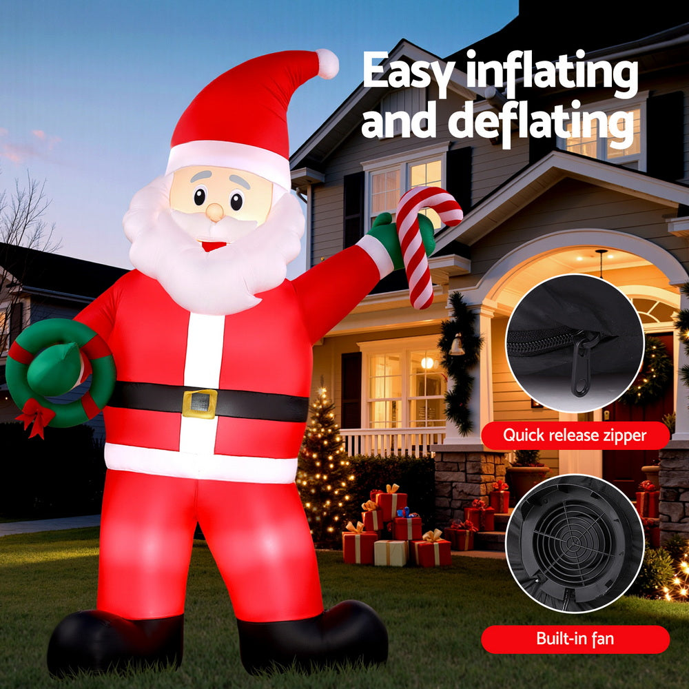 Jingle Jollys Christmas Inflatable Giant Santa 3.8M Height LED Illuminated Decorations - Homecoze