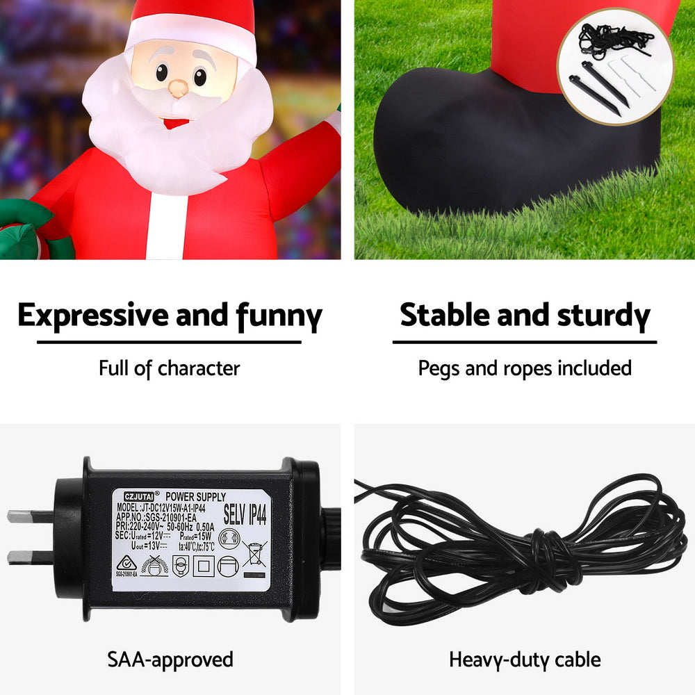 Jingle Jollys Christmas Inflatable Giant Santa 3.8M Height LED Illuminated Decorations - Homecoze
