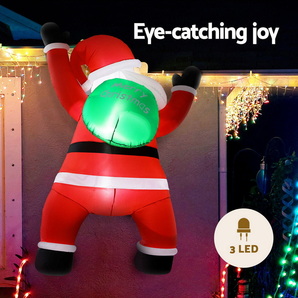 Jingle Jollys Christmas Inflatable Santa Climbing LED Illuminated Decorations 1.9M - Homecoze