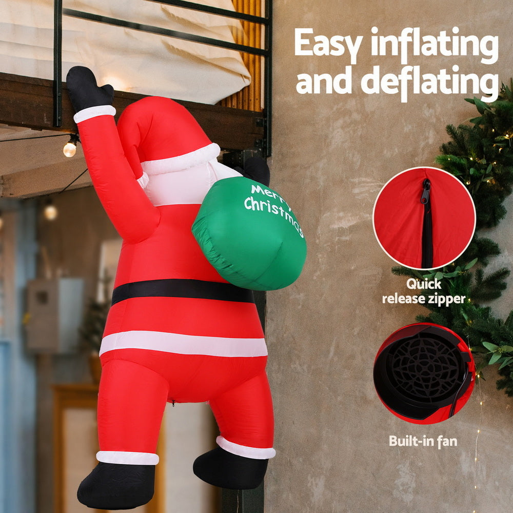 Jingle Jollys Christmas Inflatable Santa Climbing LED Illuminated Decorations 1.9M - Homecoze