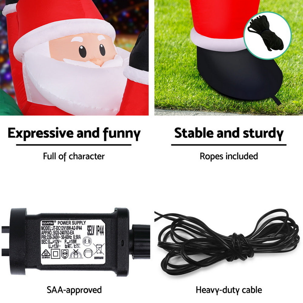 Jingle Jollys Christmas Inflatable Santa Climbing LED Illuminated Decorations 1.9M - Homecoze