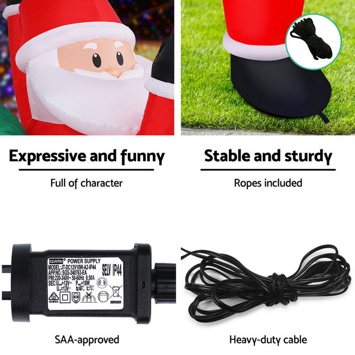 Jingle Jollys Christmas Inflatable Santa Climbing LED Illuminated Decorations 1.9M - Homecoze