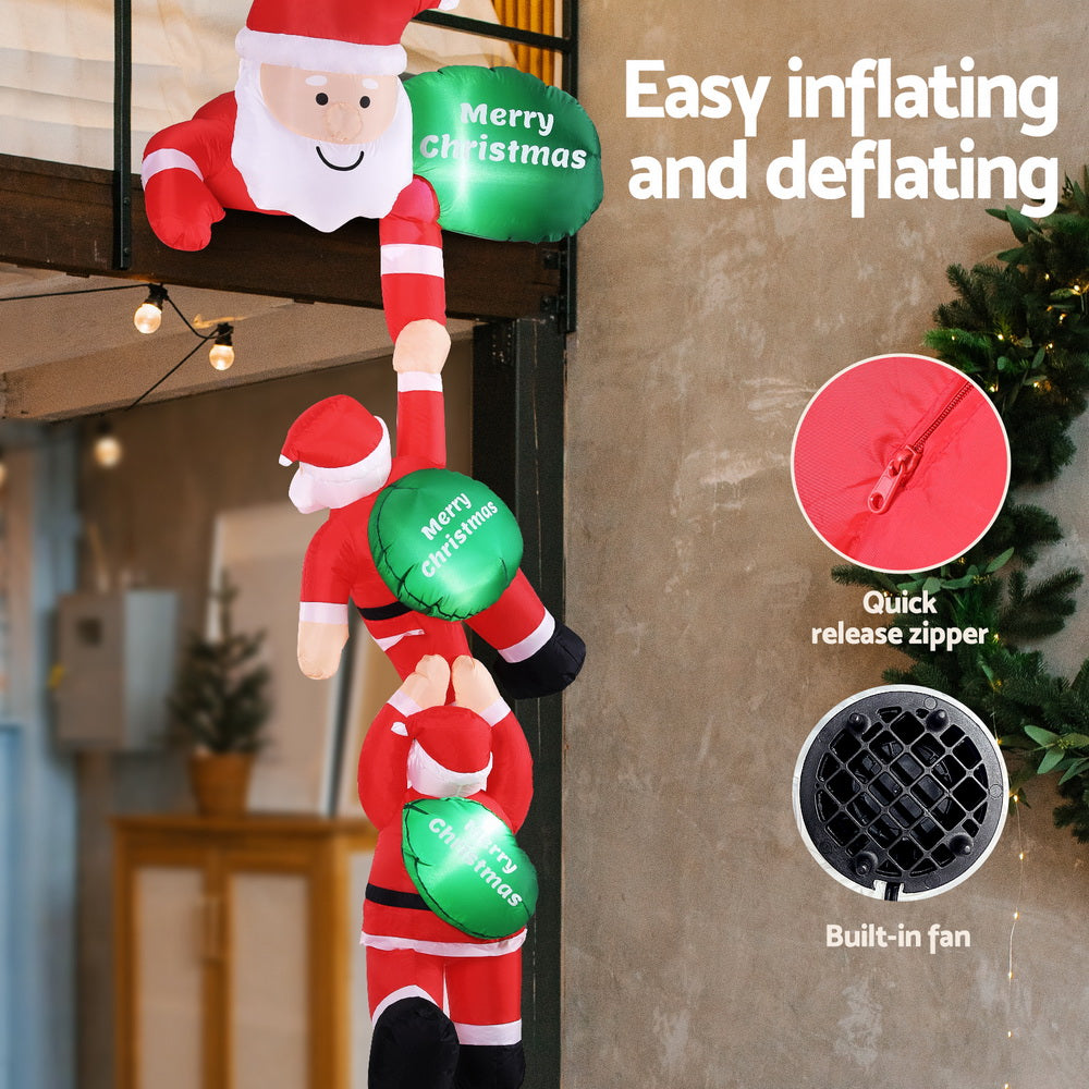 2.5m Rooftop Hanging Santa's LED Christmas Inflatable - Homecoze
