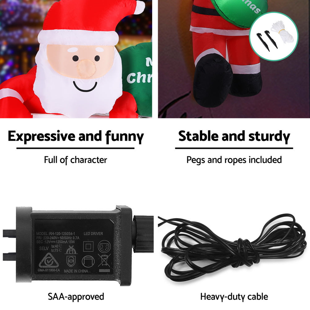 2.5M Rooftop Hanging Santa's LED Christmas Inflatable - Homecoze