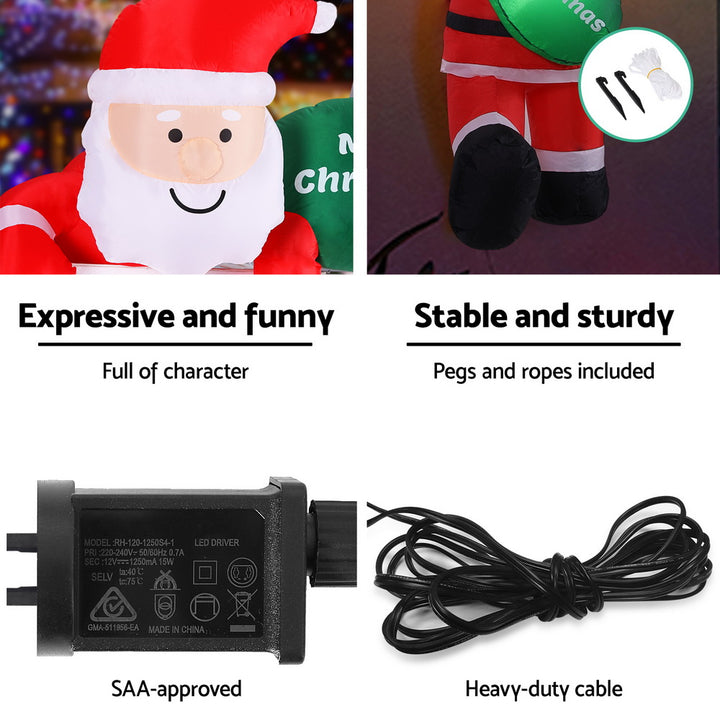 2.5M Rooftop Hanging Santa's LED Christmas Inflatable - Homecoze