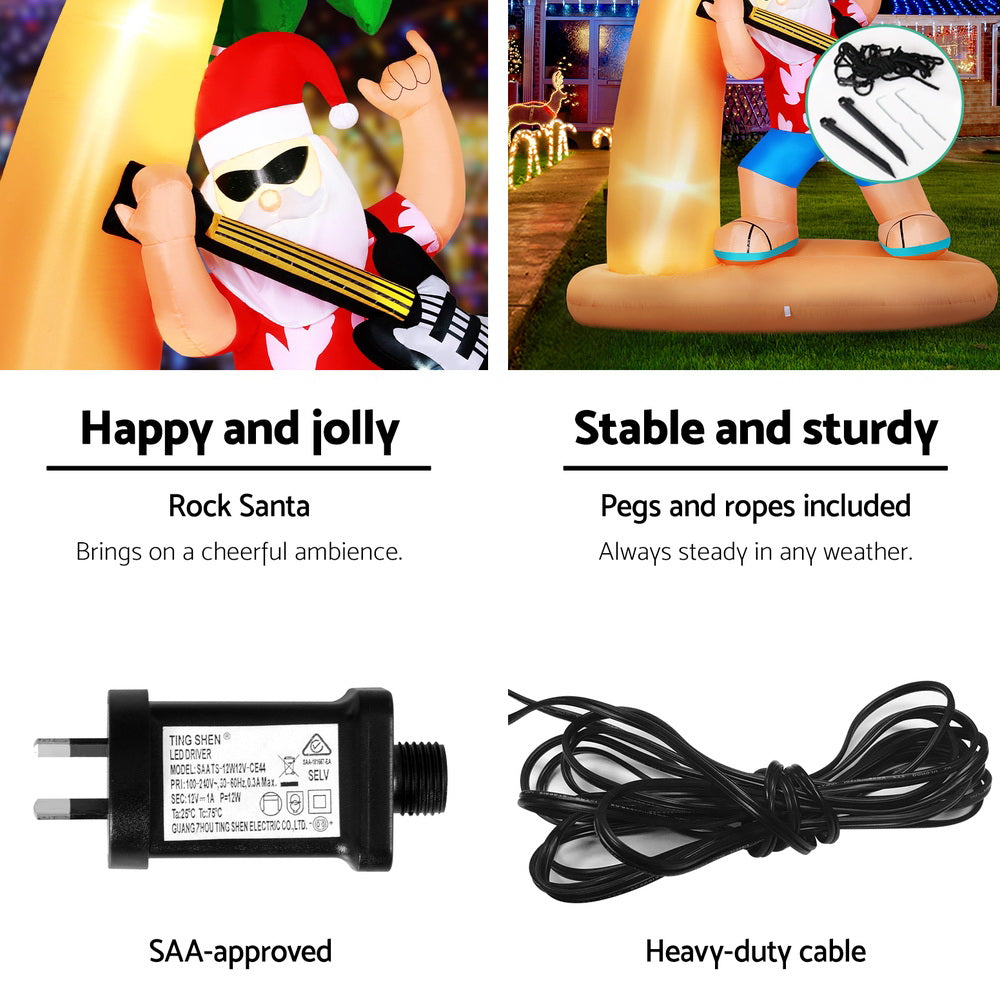 2.1m Rock N Roll Summer Santa Christmas Inflatable - Homecoze