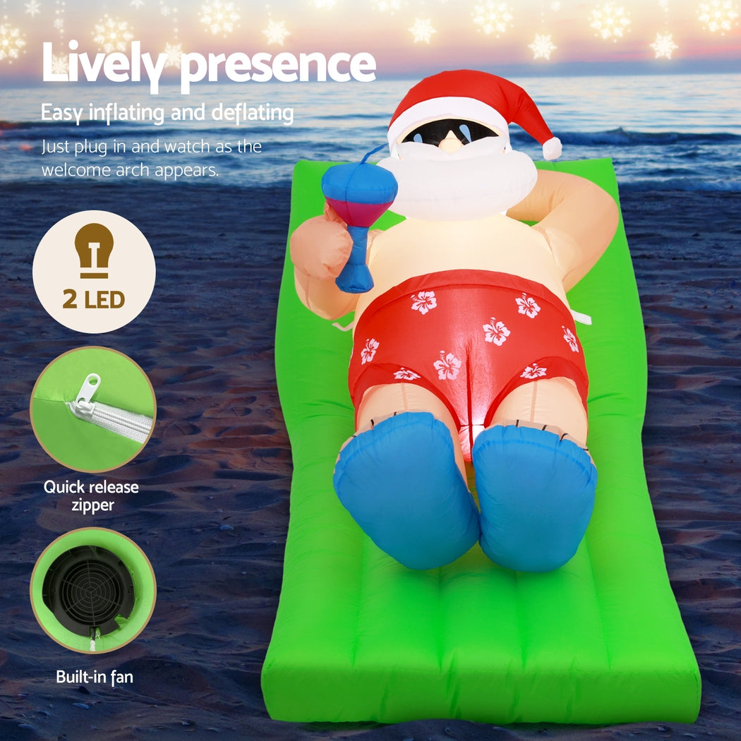 1.8m Summer Santa on Sunlounge Christmas Inflatable - Homecoze