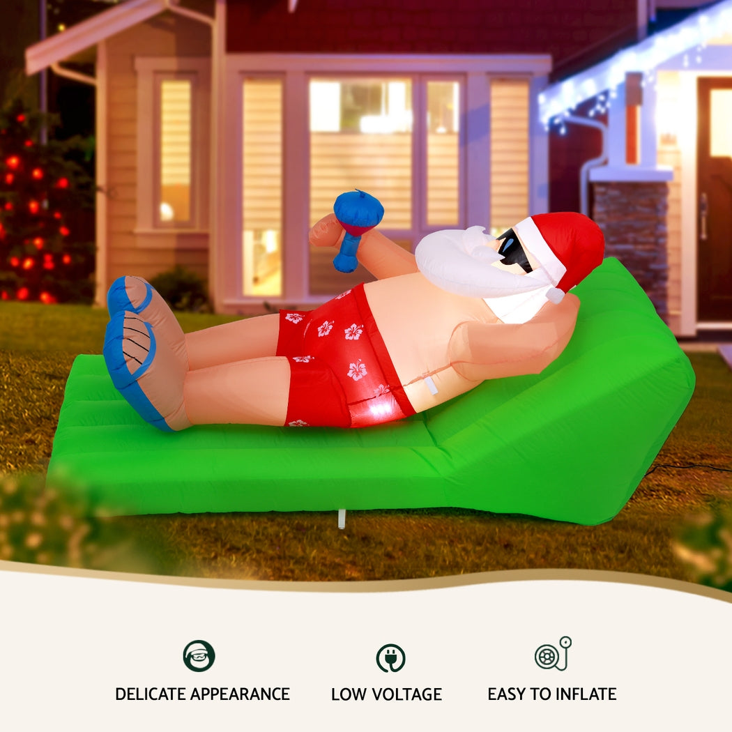 1.8m Summer Santa on Sunlounge Christmas Inflatable - Homecoze
