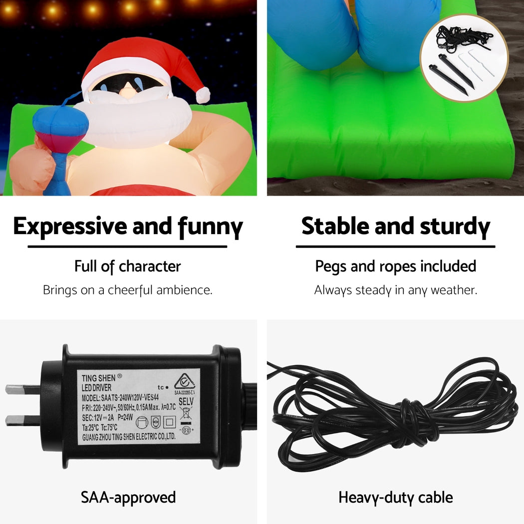 1.8m Summer Santa on Sunlounge Christmas Inflatable - Homecoze