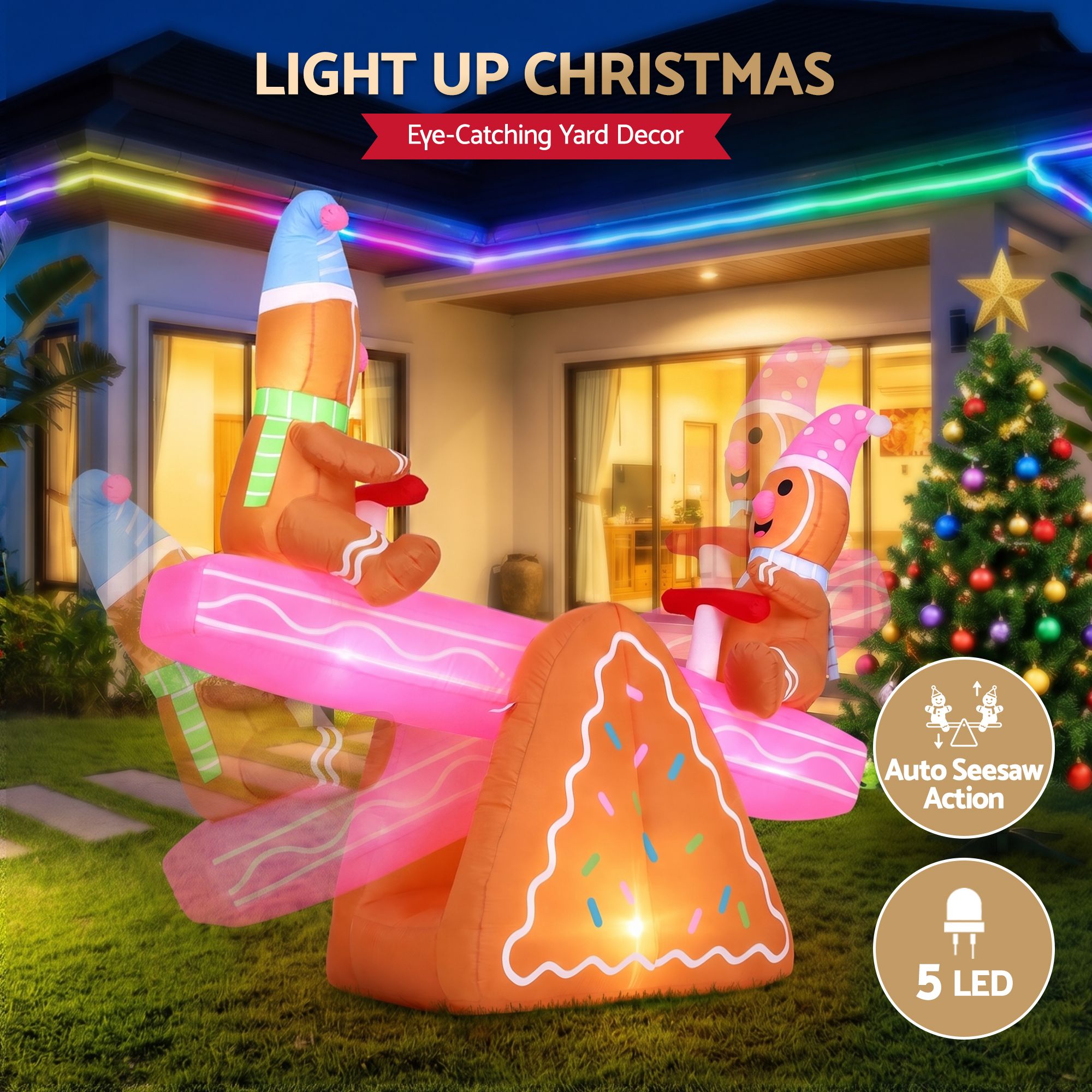 1.8m Gingerbread Seesaw LED Christmas Inflatable